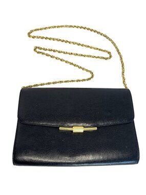 Rodo Italy Blue Genuine Lizard Leather With Gold Hardware And Chain Strap